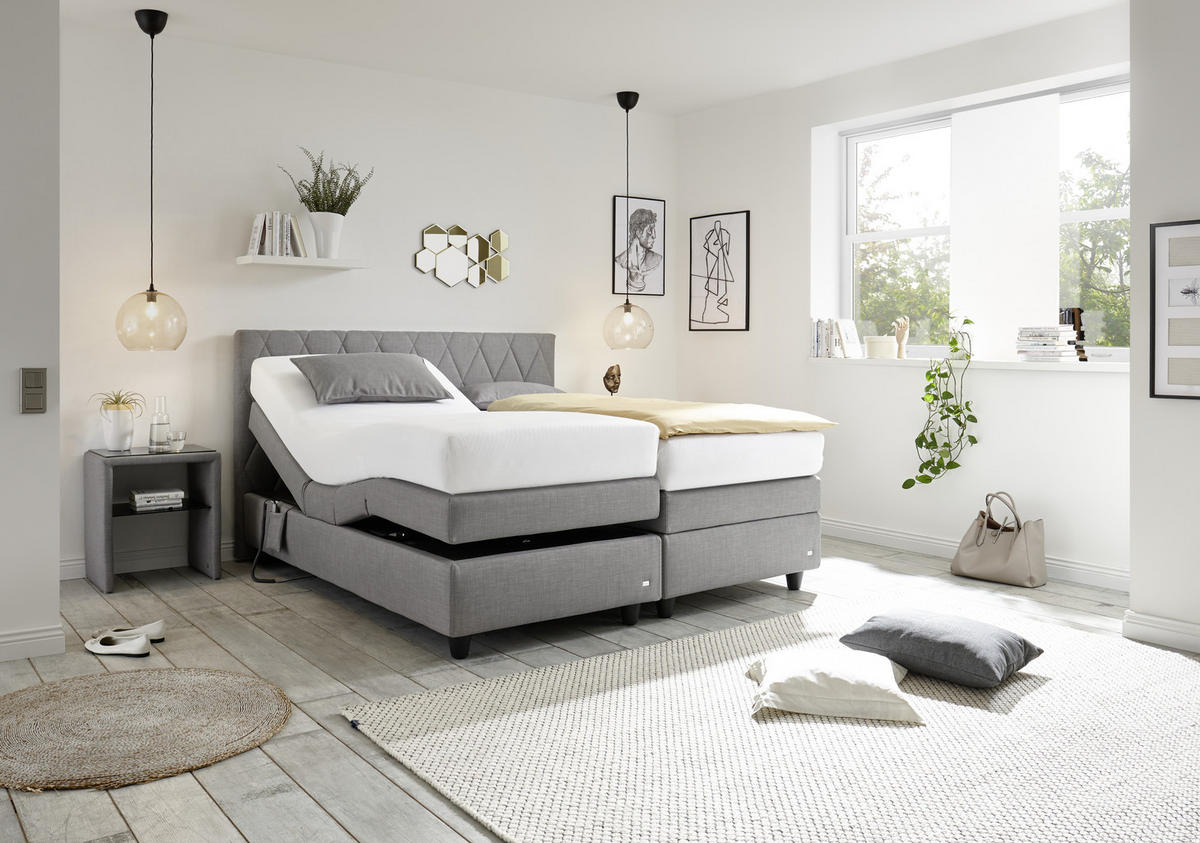 BOXSPRINGOVÁ POSTEĽ, 180/200 cm, sivá - čierna/sivá, Design, textil/plast (180/200cm) - RUF Betten