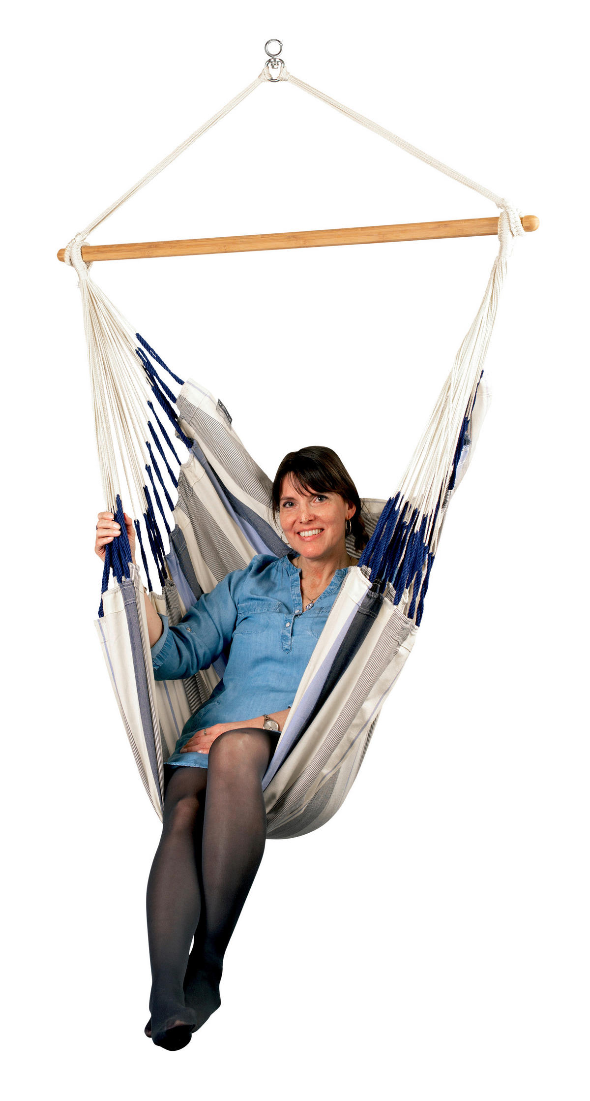 HÄNGESESSEL comfort outdoor 110/160/180 cm  - Weiß/Dunkelblau, KONVENTIONELL, Holz/Textil (110/160/180cm) - La Siesta