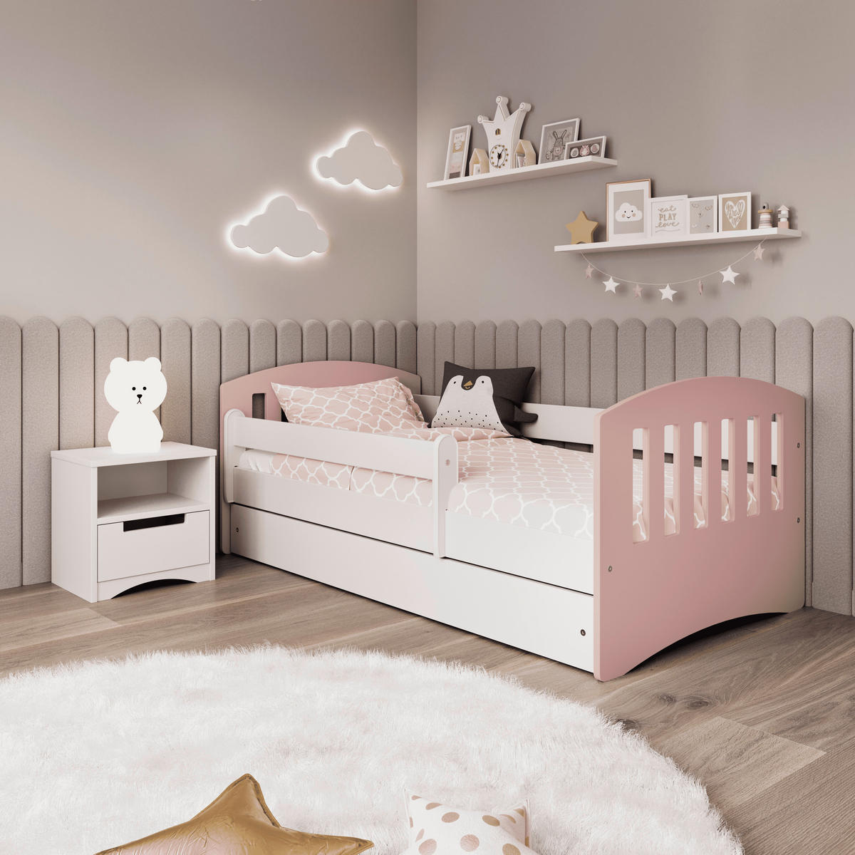 KINDER-/JUNIORBETT - Pink/Birkefarben, MODERN, Holz/Holzwerkstoff (80/140cm) - MID.YOU