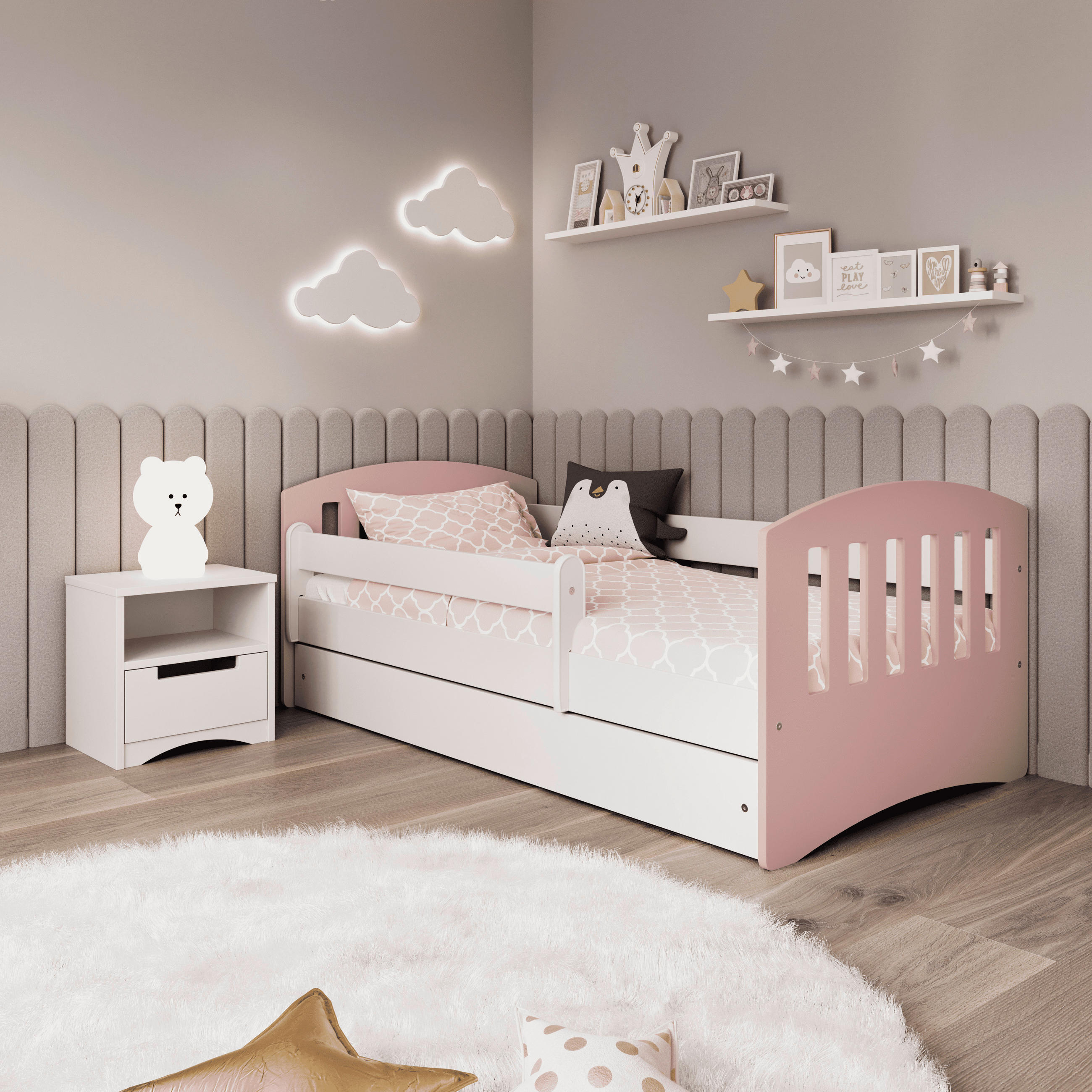 Mid.you Kinder-/Juniorbett Classic Weiß, Pink 80x180 cm