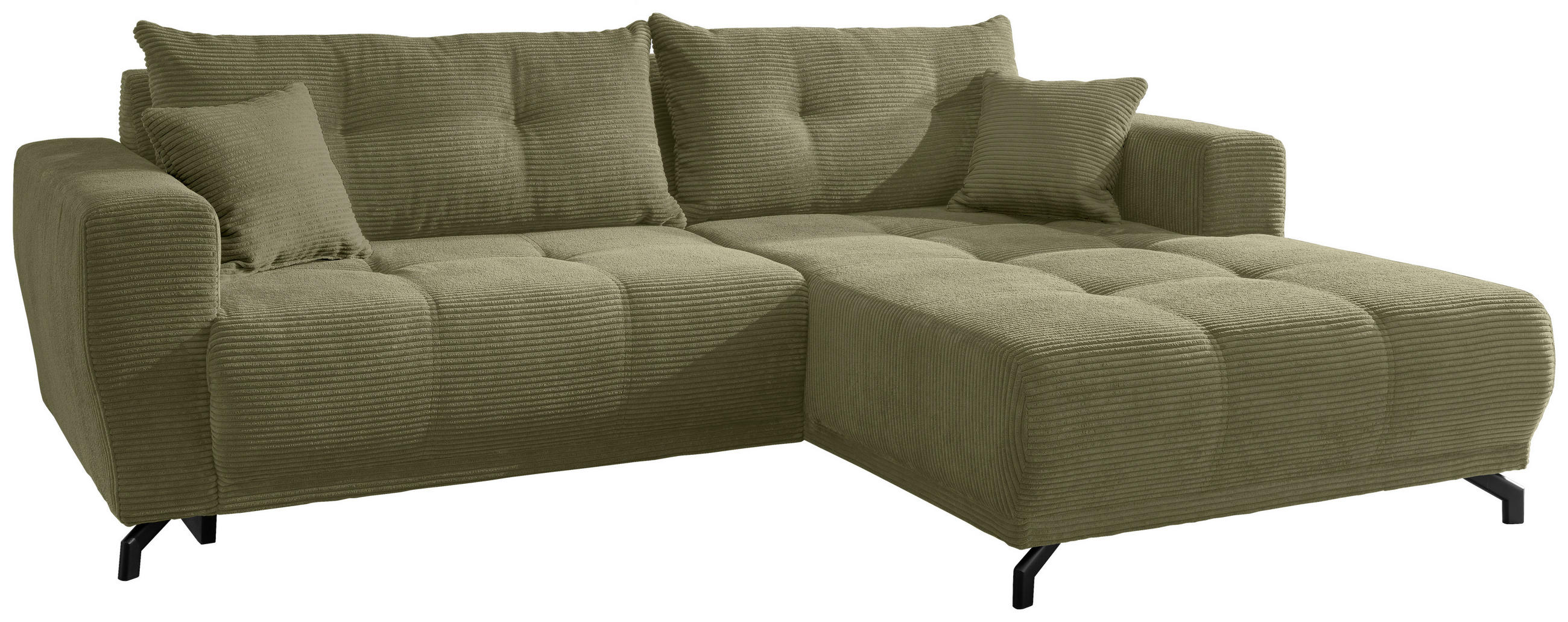ECKSOFA Olivgrün Cord  - Schwarz/Olivgrün, MODERN, Holz/Textil (246/177cm) - MID.YOU