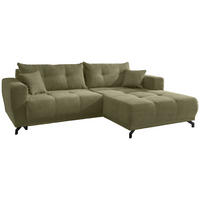 ECKSOFA in Cord Olivgrün  - Schwarz/Olivgrün, Modern, Holz/Textil (246/177cm) - MID.YOU
