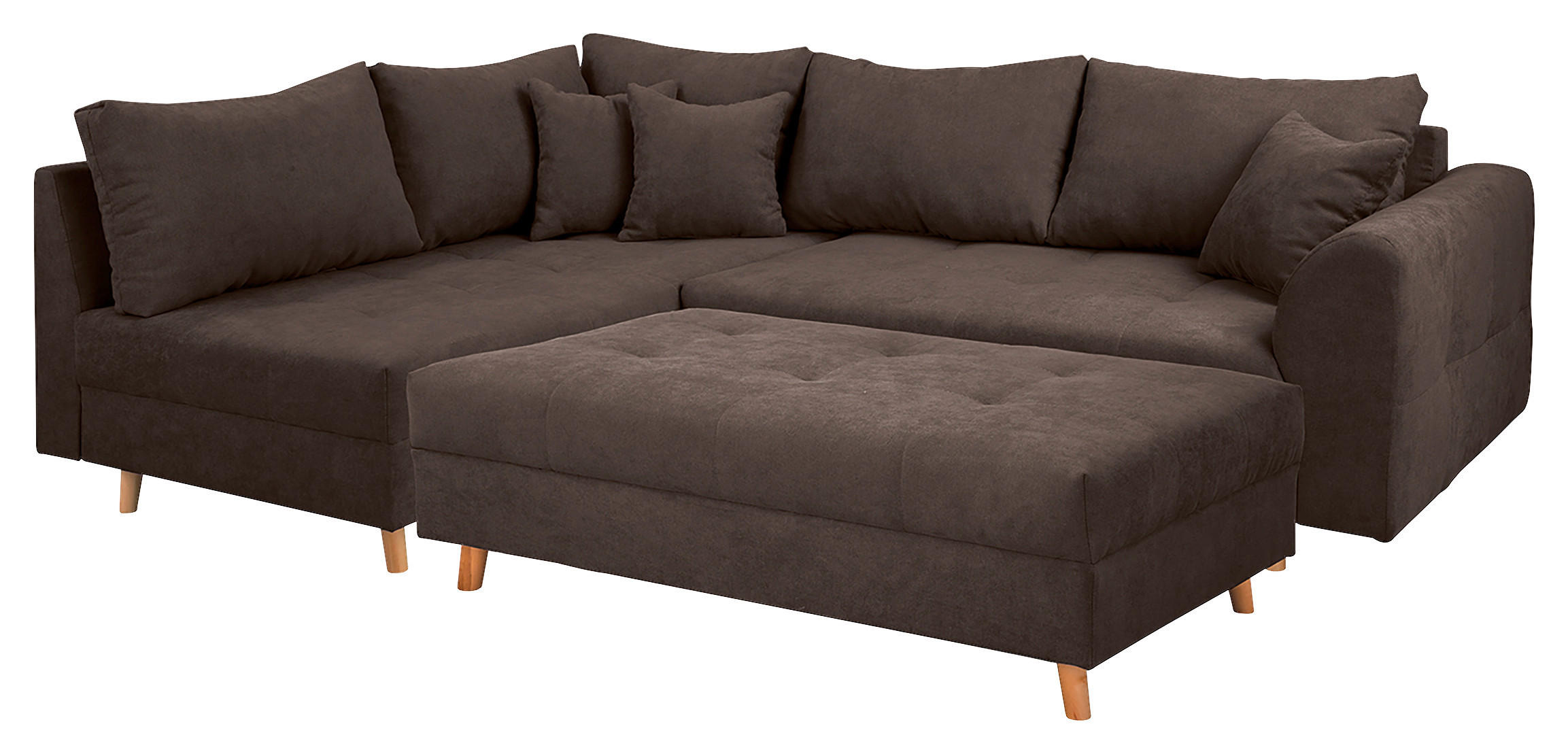 ECKSOFA inkl. Hocker Mikrofaser Graubraun  - Graubraun/Naturfarben, Design, Holz/Textil (161/231cm) - P & B