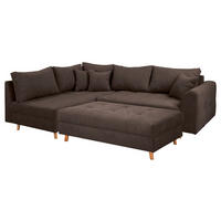 ECKSOFA inkl. Hocker Ariella in Mikrofaser Graubraun Rückenkissen, Hocker  161/231 cm  - Graubraun/Naturfarben, Design, Holz/Textil (161/231cm) - P & B