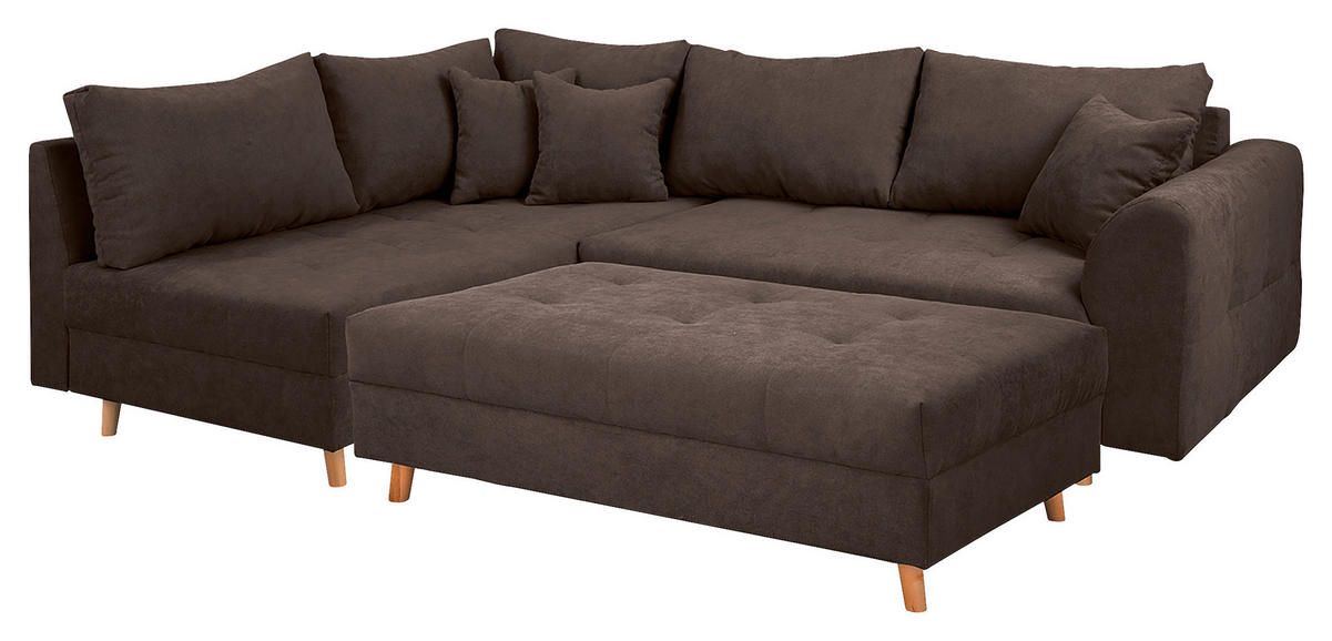 ECKSOFA inkl. Hocker Ariella in Mikrofaser Graubraun  161/231 cm  - Graubraun/Naturfarben, Design, Holz/Textil (161/231cm) - Livetastic