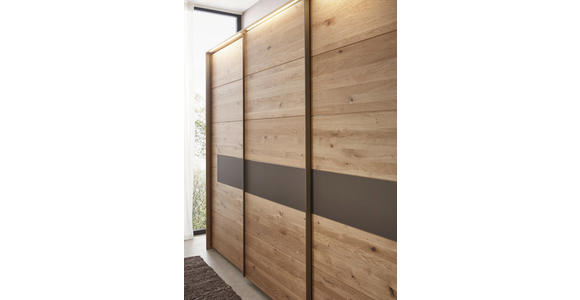 SCHIEBETÜRENSCHRANK 301,9/223,3/67,5 cm 3-türig Bronzefarben, Wildeiche  - Wildeiche/Bronzefarben, Natur, Glas/Holz (301,9/223,3/67,5cm) - Valnatura