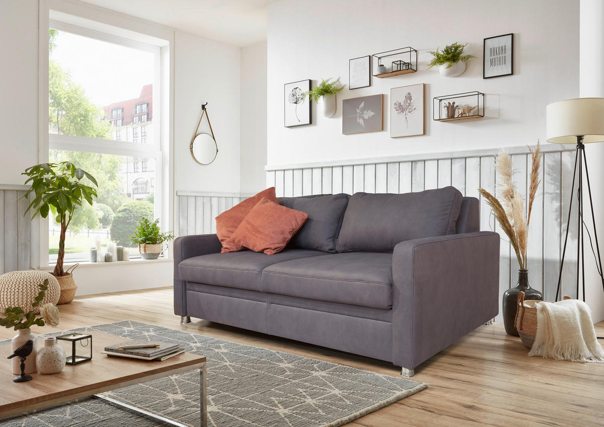 ZOFA S POSTELJNO FUNKCIJO,  siva tekstil  - barve kroma/siva, Design, kovina/tekstil - Beldomo Style