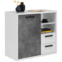 KOMMODE , 91/86/44 cm, 2 Schublade(n)  - Schieferfarben/Weiß Hochglanz, Design, Holzwerkstoff/Metall (91/86/44cm) - Xora