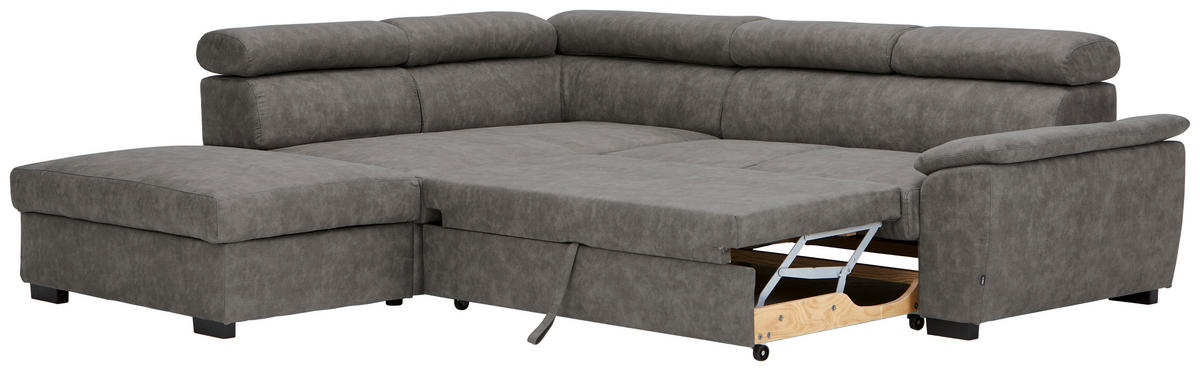 ECKSOFA in Lederlook Grau  - Schwarz/Grau, Design, Kunststoff/Textil (230/263cm) - Hom`in