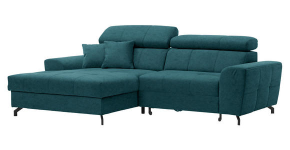 ECKSOFA Petrol Velours - Petrol/Schwarz, Design, Textil/Metall (181/267cm) - Carryhome