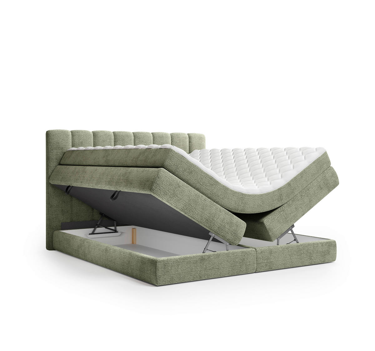 BOXSPRINGBETT 140/200 cm,  in Salbeigrün, Bettkasten, Matratzen, H2 + H3 = mittel + fest  - Salbeigrün/Schwarz, KONVENTIONELL, Kunststoff/Textil (140/200cm) - Carryhome
