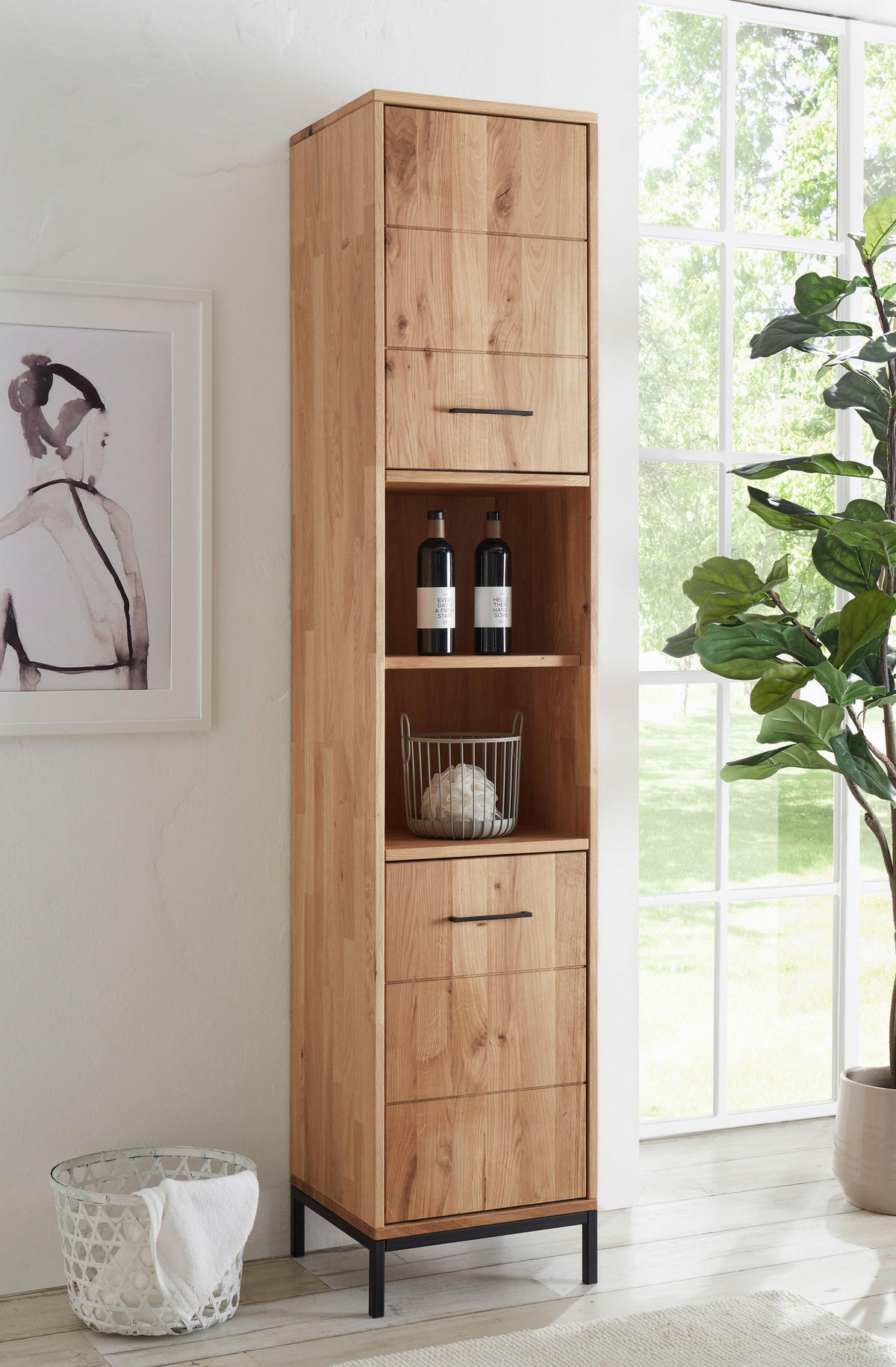 HOCHSCHRANK 40/190/35 cm  - Wildeiche/Schwarz, Basics, Holz/Metall (40/190/35cm) - Linea Natura