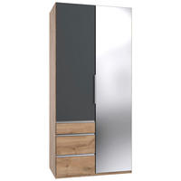 DREHTÜRENSCHRANK 100/216/58 cm,  in Graphitfarben, Plankeneiche, 2 Tür(en)  - Chromfarben/Plankeneiche, KONVENTIONELL, Glas/Holzwerkstoff (100/216/58cm) - MID.YOU