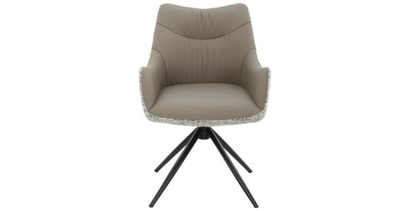 ARMLEHNSTUHL  Sitzfläche 360° drehbar, automatische Rückholfunktion Webstoff Echtleder  - Hellbraun/Schwarz, MODERN, Leder/Textil (57/86,5/61,5cm) - Novel