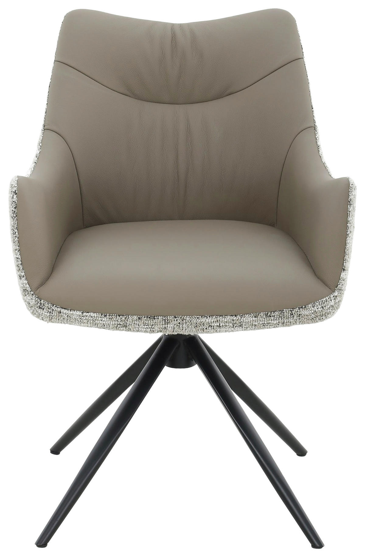 ARMLEHNSTUHL  Sitzfläche 360° drehbar, automatische Rückholfunktion Webstoff Echtleder  - Hellbraun/Schwarz, MODERN, Leder/Textil (57/86,5/61,5cm) - Novel