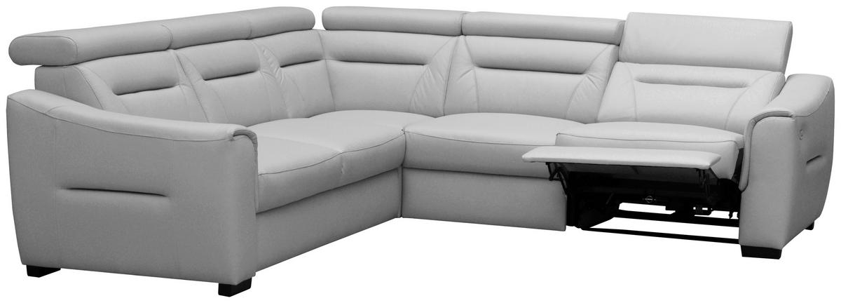 ECKSOFA  in Lederlook Echtleder Platinfarben  - Platinfarben/Wengefarben, Design, Leder/Holz (260/260cm) - Celina Home