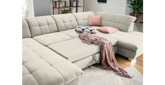 WOHNLANDSCHAFT  in Mikrofaser Weiß  - Chromfarben/Weiß, Design, Kunststoff/Textil (204/350/211cm) - Xora