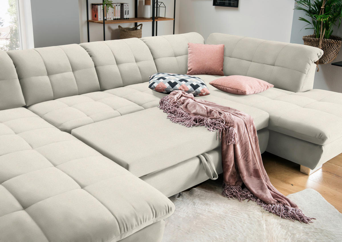 WOHNLANDSCHAFT in Mikrofaser Weiß  - Chromfarben/Weiß, Design, Kunststoff/Textil (204/350/211cm) - Xora