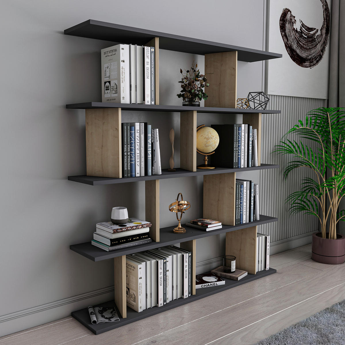 REGAL  130/137/25 cm Eichefarben, Schwarz  - Eichefarben/Schwarz, Design, Holzwerkstoff (130/137/25cm) - Livetastic