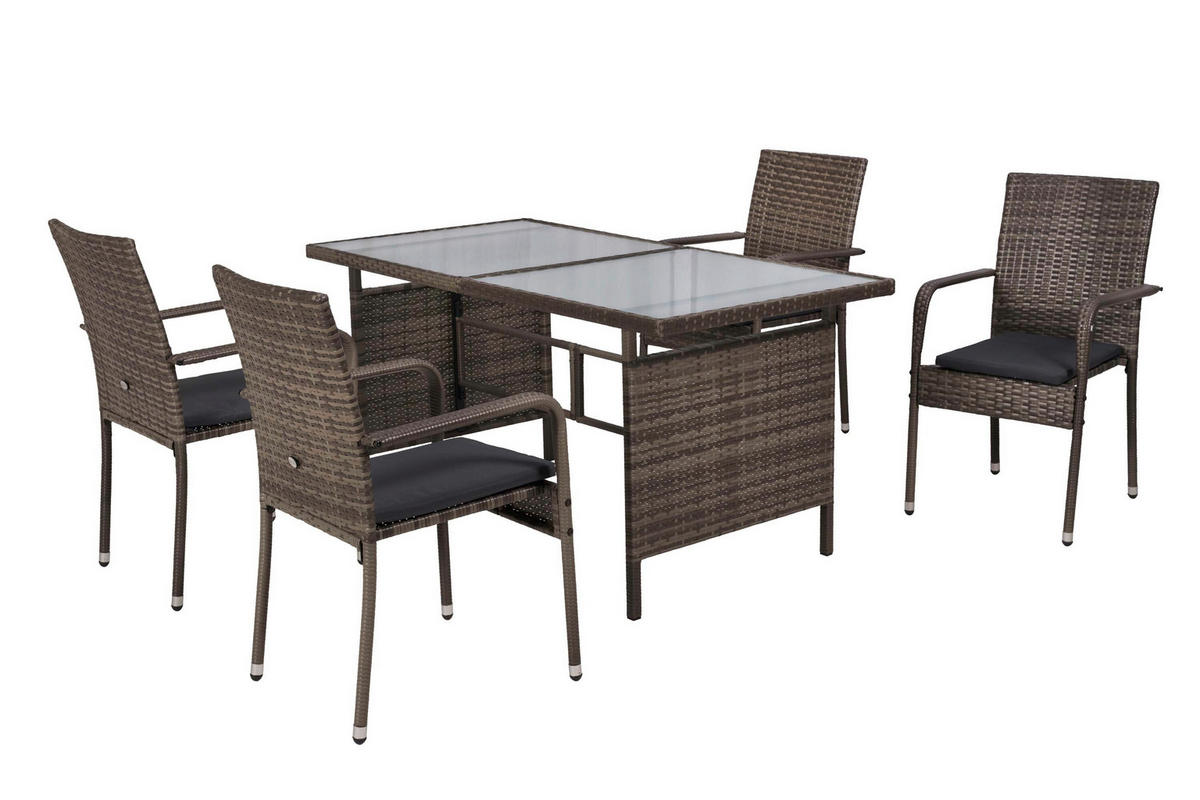 GARTENTISCHGRUPPE Stahl  - Grau, KONVENTIONELL, Glas/Kunststoff - Gardenson