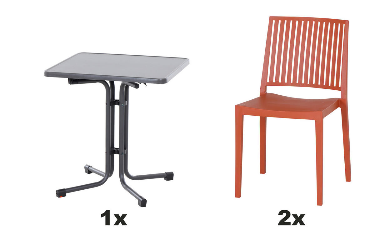 GARTENGARNITUR 3-teilig Stahl 3-teilig  - Rot, Basics, Kunststoff/Metall (70/80/70cm) - Siena Garden