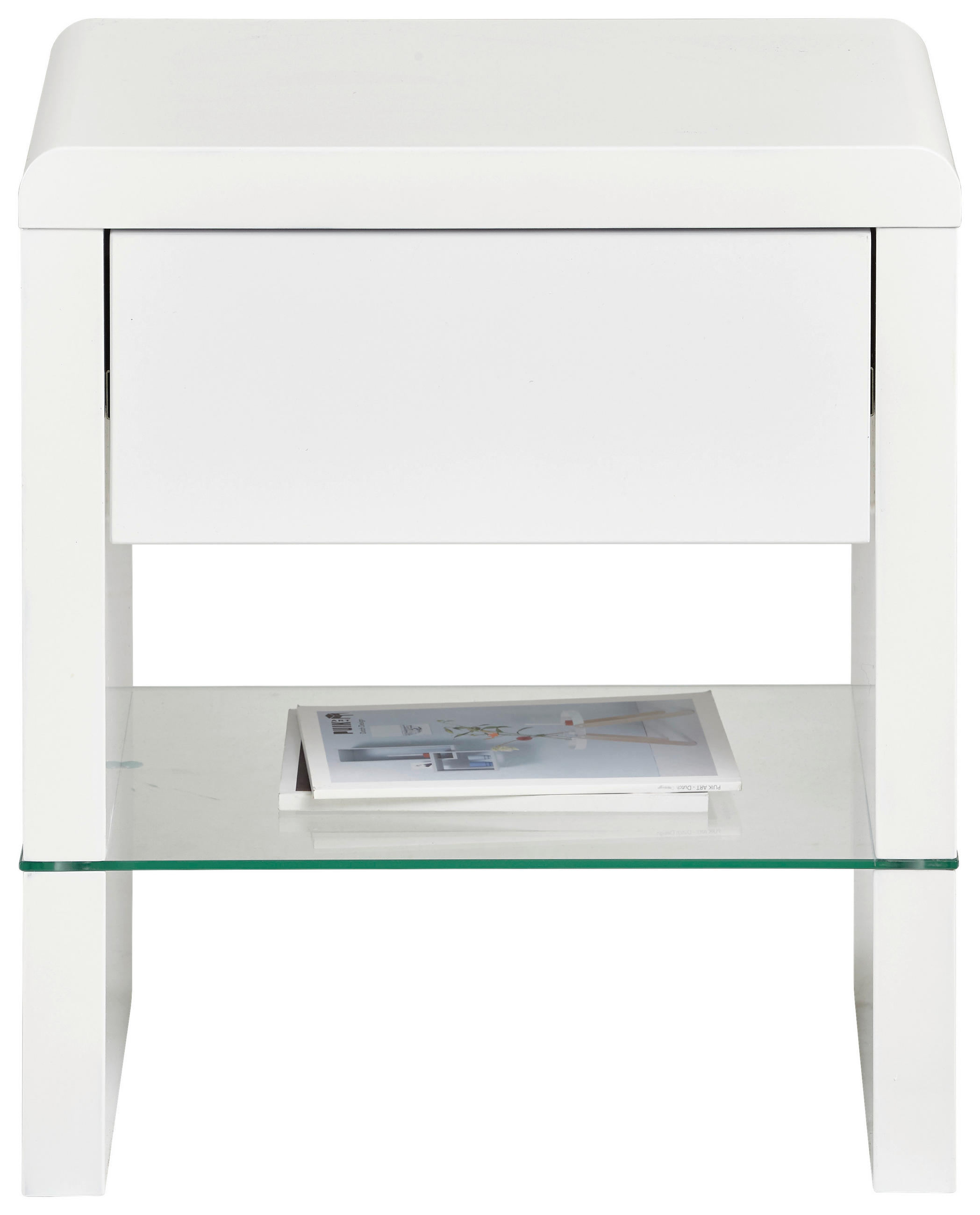 NACHTSCHRANK 45/50/29 cm  - Weiß Hochglanz, Design, Glas/Holzwerkstoff (45/50/29cm) - Xora