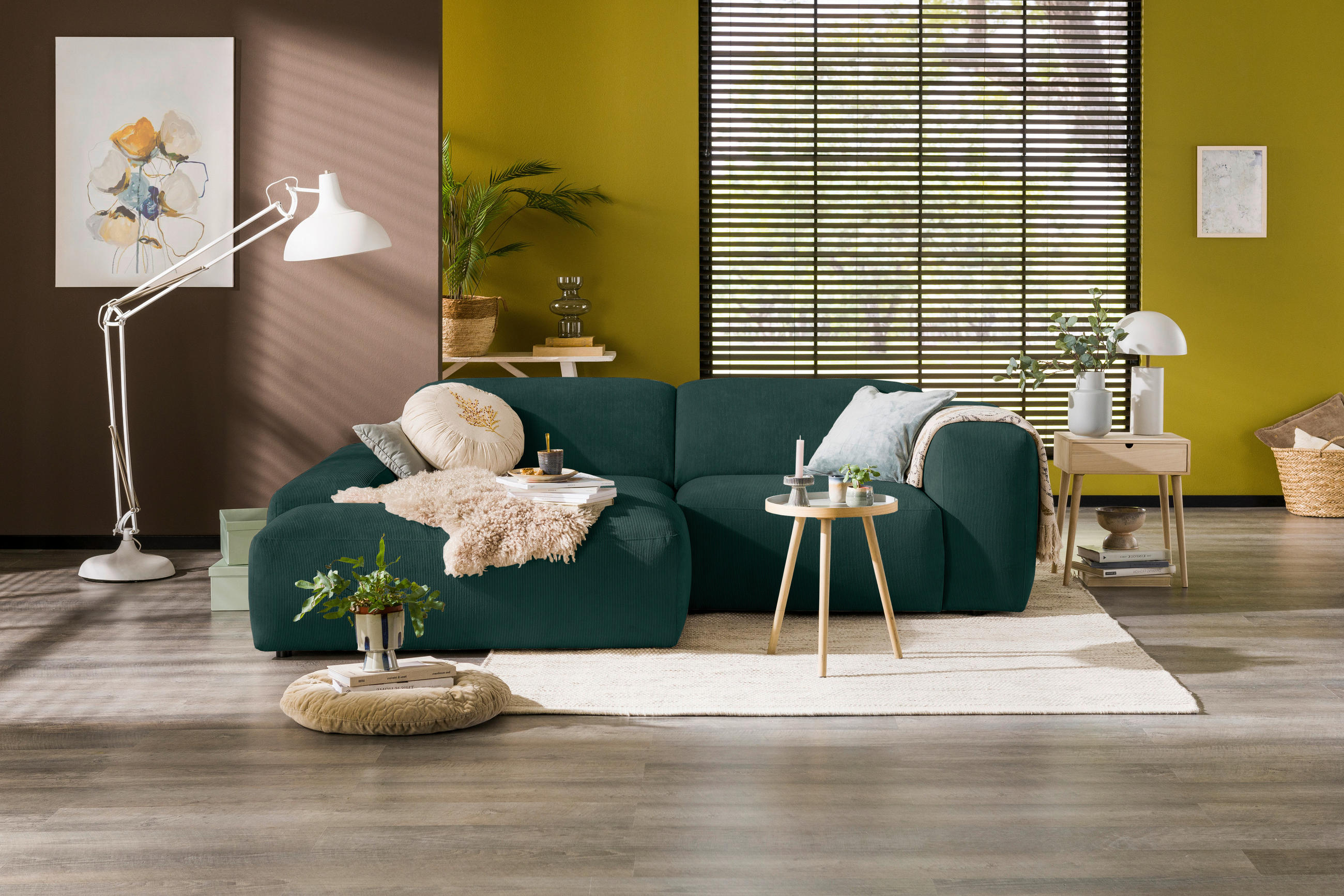 ECKSOFA in Cord Grün  - Schwarz/Grün, Design, Kunststoff/Textil (170/252cm) - MID.YOU