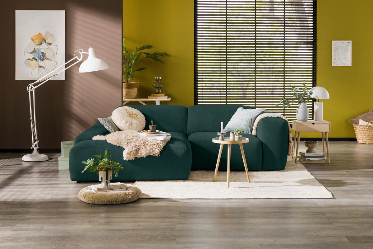 ECKSOFA HANNAH Grün Cord  - Schwarz/Grün, Design, Kunststoff/Textil (170/252cm) - MID.YOU