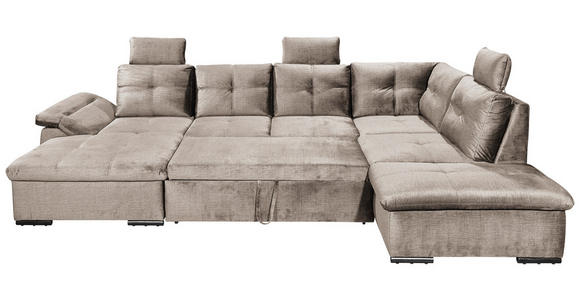 WOHNLANDSCHAFT in Mikrovelours Creme - Creme/Schwarz, KONVENTIONELL, Kunststoff/Textil (127/334/217cm) - Carryhome