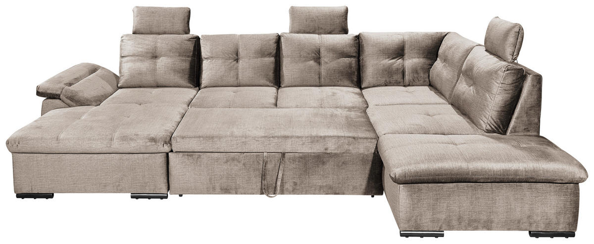 WOHNLANDSCHAFT Creme Mikrovelours  - Creme/Schwarz, KONVENTIONELL, Kunststoff/Textil (127/334/217cm) - Carryhome