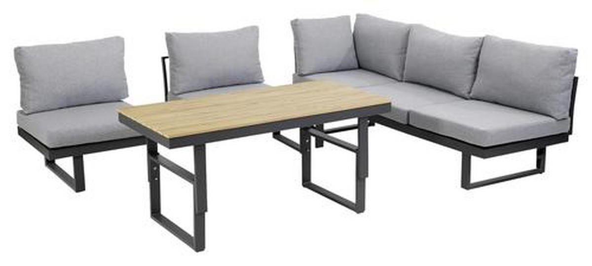 LOUNGEGARNITUR Akazie Hartholz Aluminium  - Anthrazit/Braun, MODERN, Holz/Textil (210/75/210cm) - Gardenson
