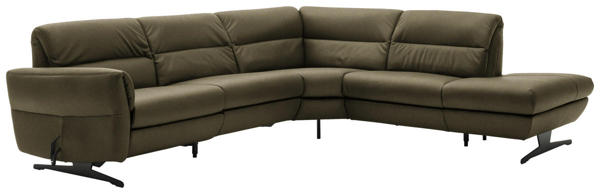 ECKSOFA Olivgrün Echtleder  - Schwarz/Olivgrün, Design, Leder/Metall (286/258cm) - Schöner Wohnen