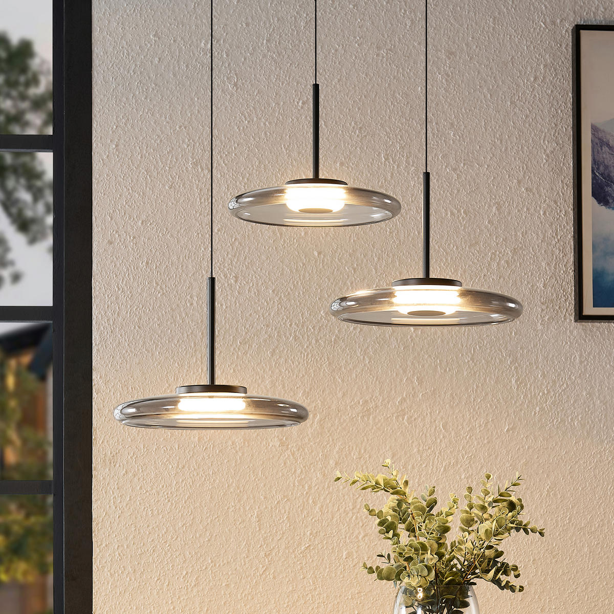 LED-HÄNGELEUCHTE Felis 57/60-180 cm   - Schwarz, Basics, Glas/Metall (57/60-180cm) - Novel