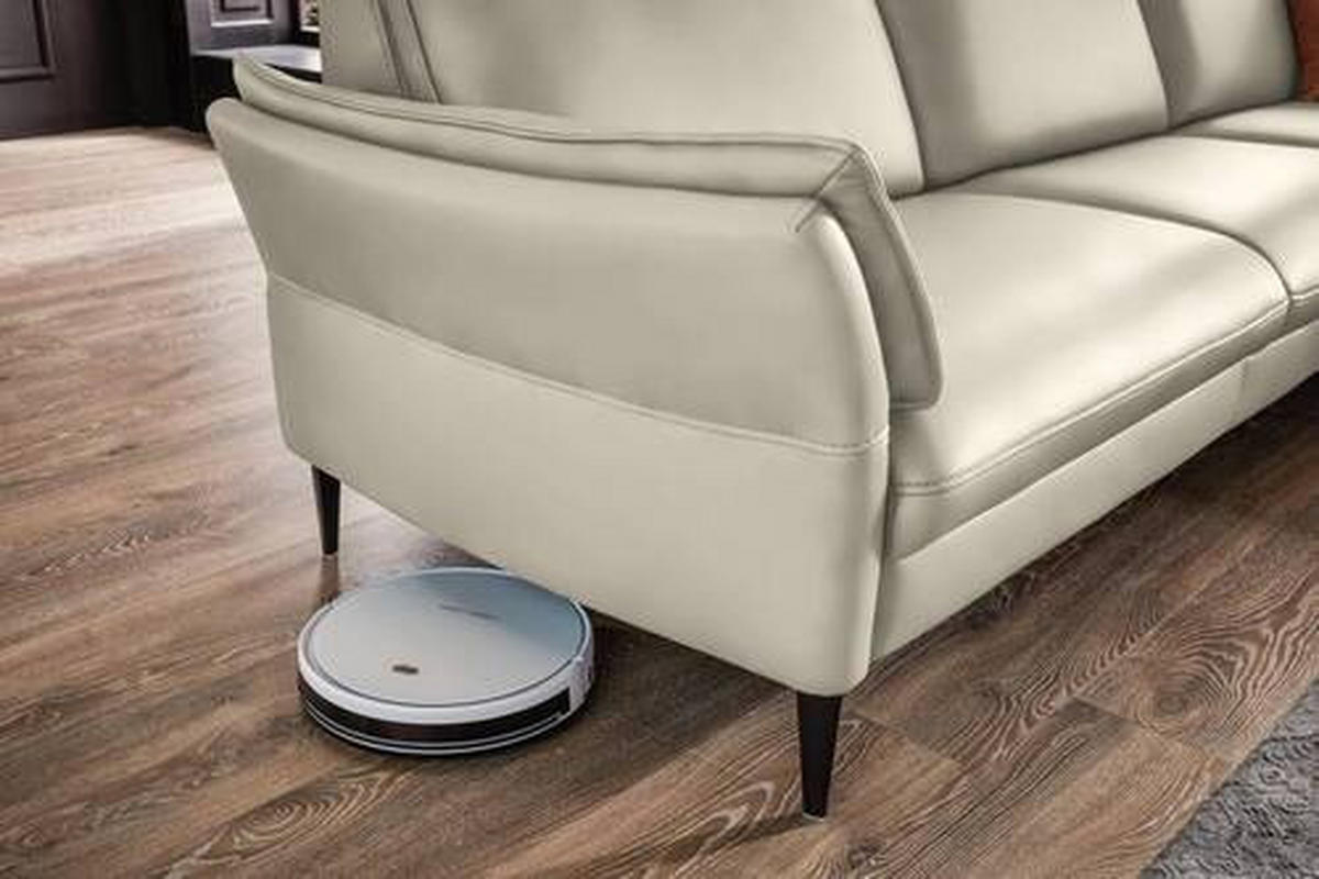 ECKSOFA Ecru Echtleder  - Ecru/Schwarz, Design, Leder/Metall (334/172cm) - Hukla
