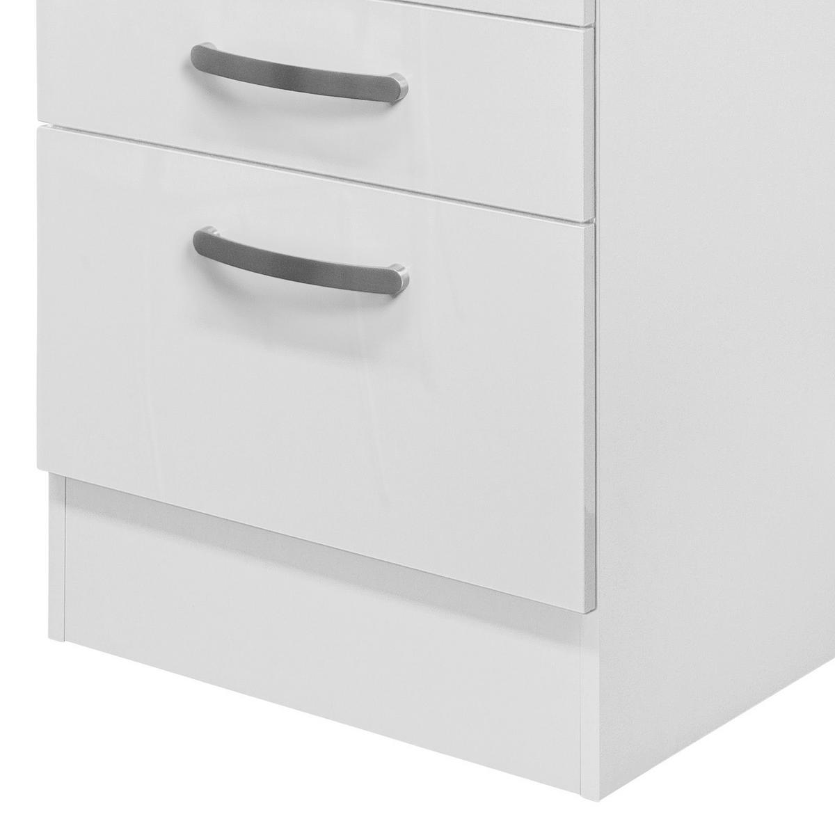 SCHUBKASTENUNTERSCHRANK 50/86/60 cm  in Weiß, Weiß Hochglanz  - Edelstahlfarben/Weiß Hochglanz, MODERN, Holzwerkstoff/Metall (50/86/60cm) - FlexWell