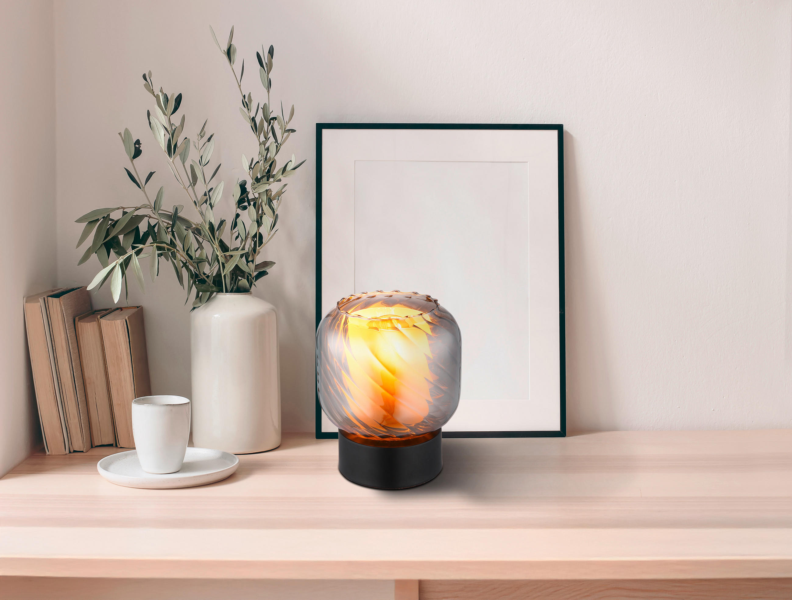 TISCHLEUCHTE 14/17 cm   - Opal/Schwarz, Design, Glas/Kunststoff (14/17cm) - Globo