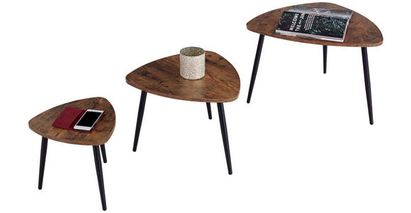 Couchtisch Holz 3er Set Rocky Naturfarben/ Schwarz - Schwarz/Naturfarben, MODERN, Holzwerkstoff/Metall (62/48/34,5/41/35/30cm) - Luca Bessoni