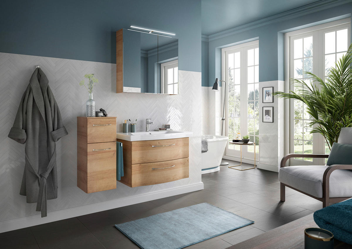 BADEZIMMER 4-teilig  in 112 cm  - Chromfarben/Eichefarben, KONVENTIONELL, Glas/Keramik (112cm) - Pelipal