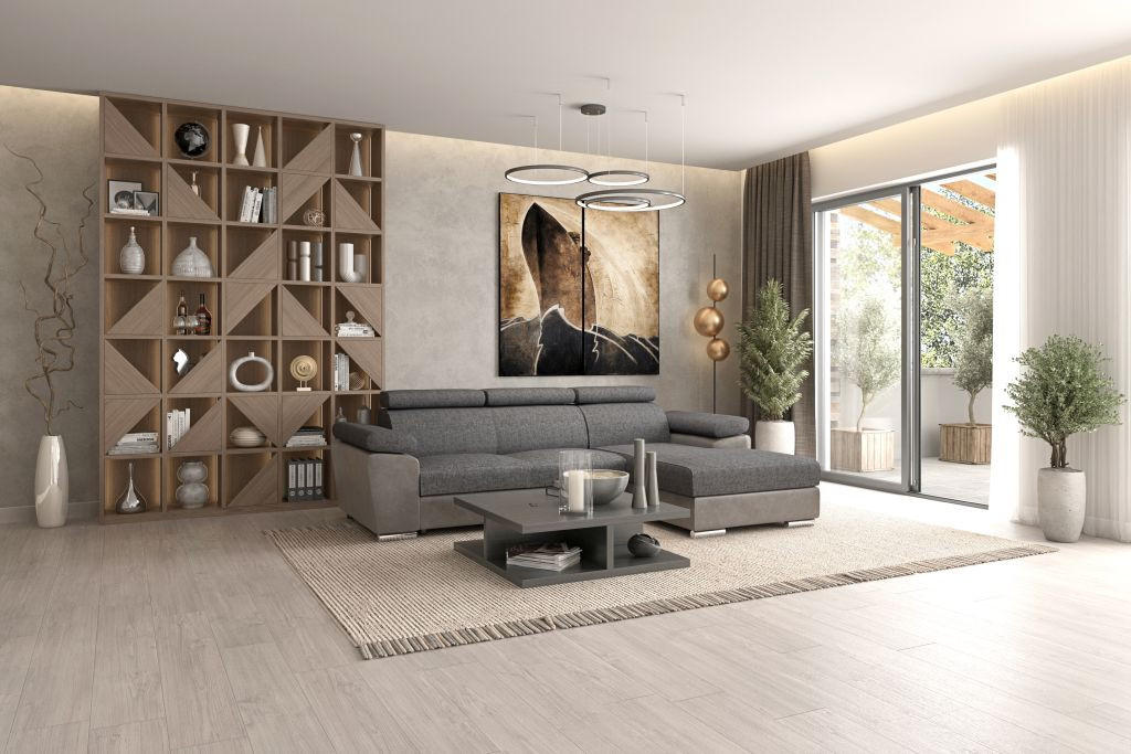 SJEDEĆA GARNITURA drvo, tekstil  sivo-smeđa   - sivo-smeđa, Moderno, drvo/tekstil (275/170cm) - Hom`in