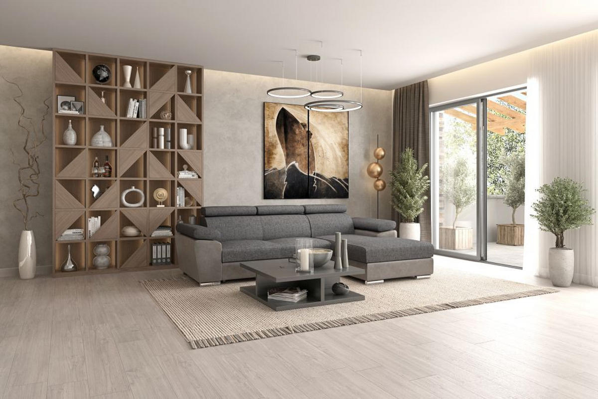 SJEDEĆA GARNITURA drvo, tekstil  sivo-smeđa   - sivo-smeđa, Moderno, drvo/tekstil (275/170cm) - Hom`in
