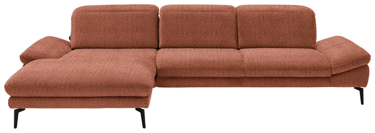 ECKSOFA in Chenille Rostfarben  - Rostfarben/Schwarz, Design, Textil/Metall (188/319cm) - Beldomo System