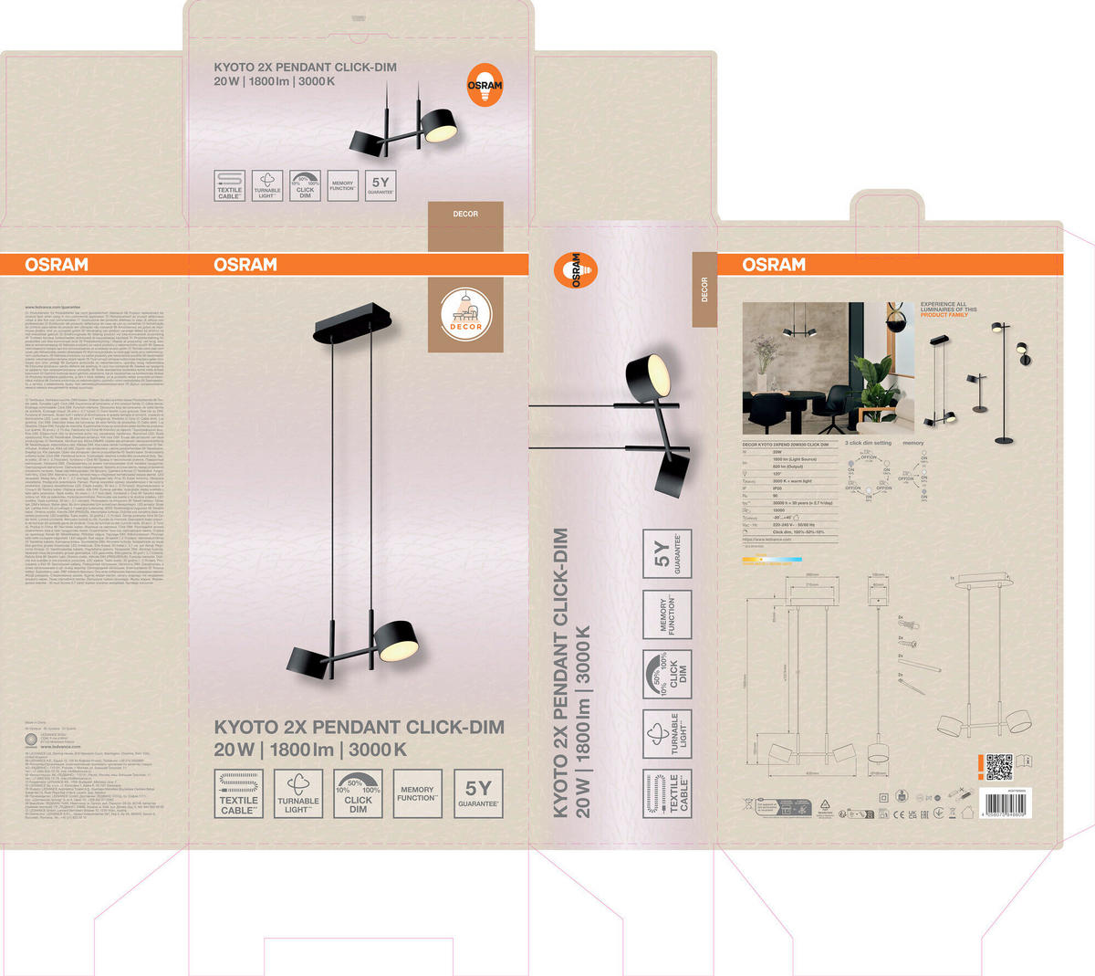 LED-PENDELLEUCHTE 42,5/10/150 cm  - Schwarz, Design, Kunststoff/Metall (42,5/10/150cm) - Osram