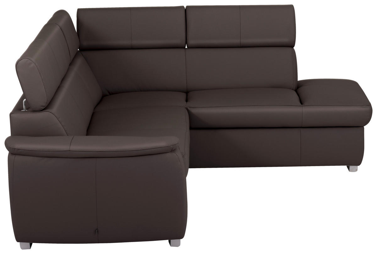 ECKSOFA  in Lederlook Echtleder Dunkelbraun  - Dunkelbraun/Silberfarben, Leder/Holz (262/211cm) - Celina Home