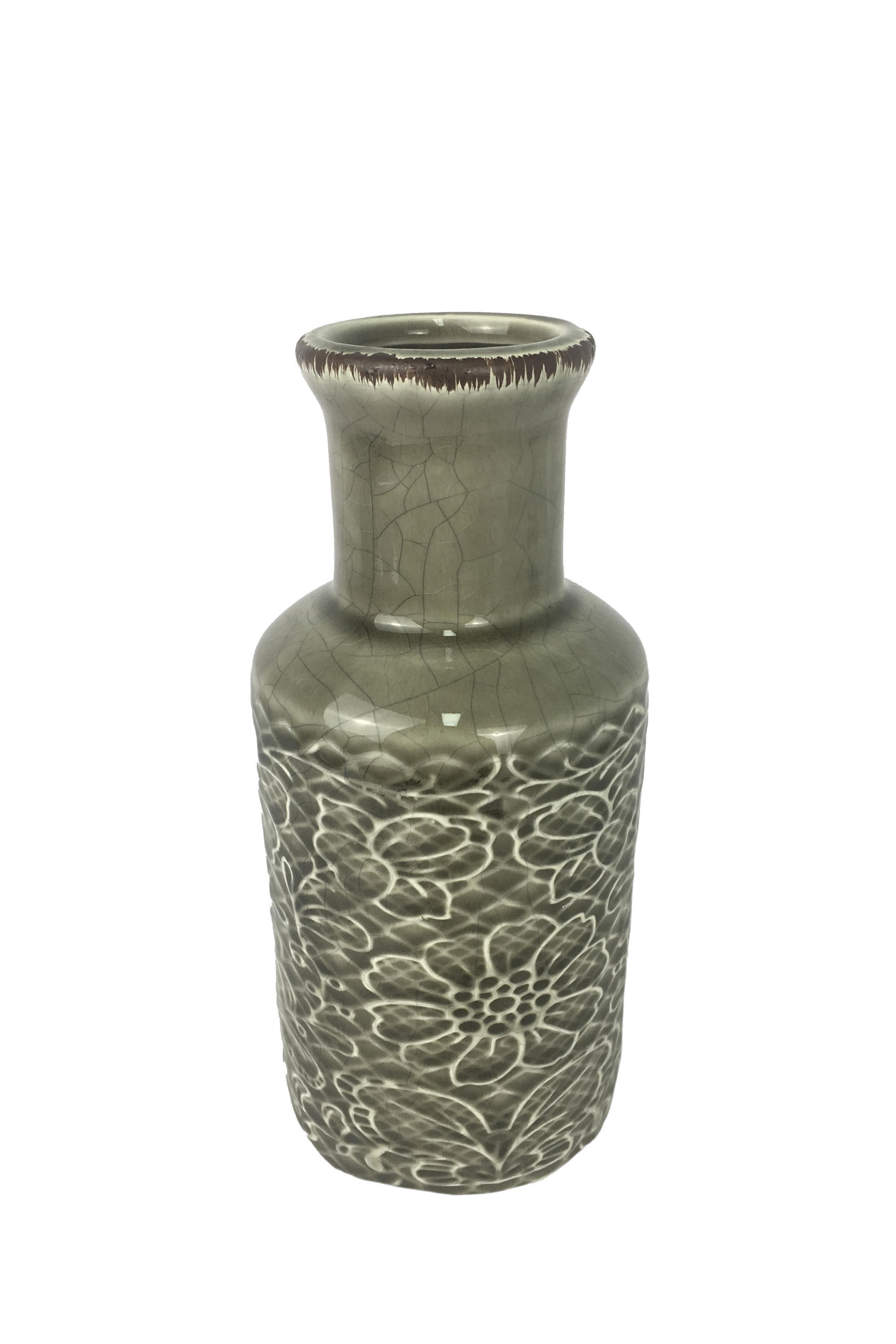 VÁZA, keramika, 18,5 cm - šedá