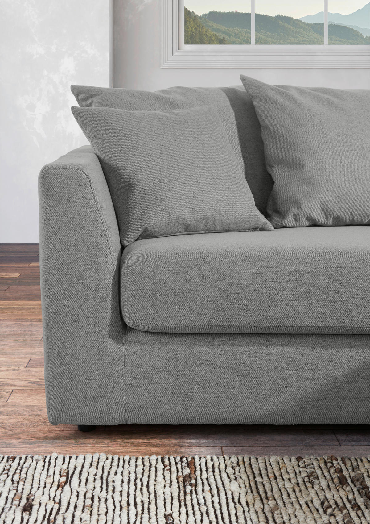 ECKSOFA in Flachgewebe Grau  - Schwarz/Grau, Design, Kunststoff/Textil (235/175cm) - home24