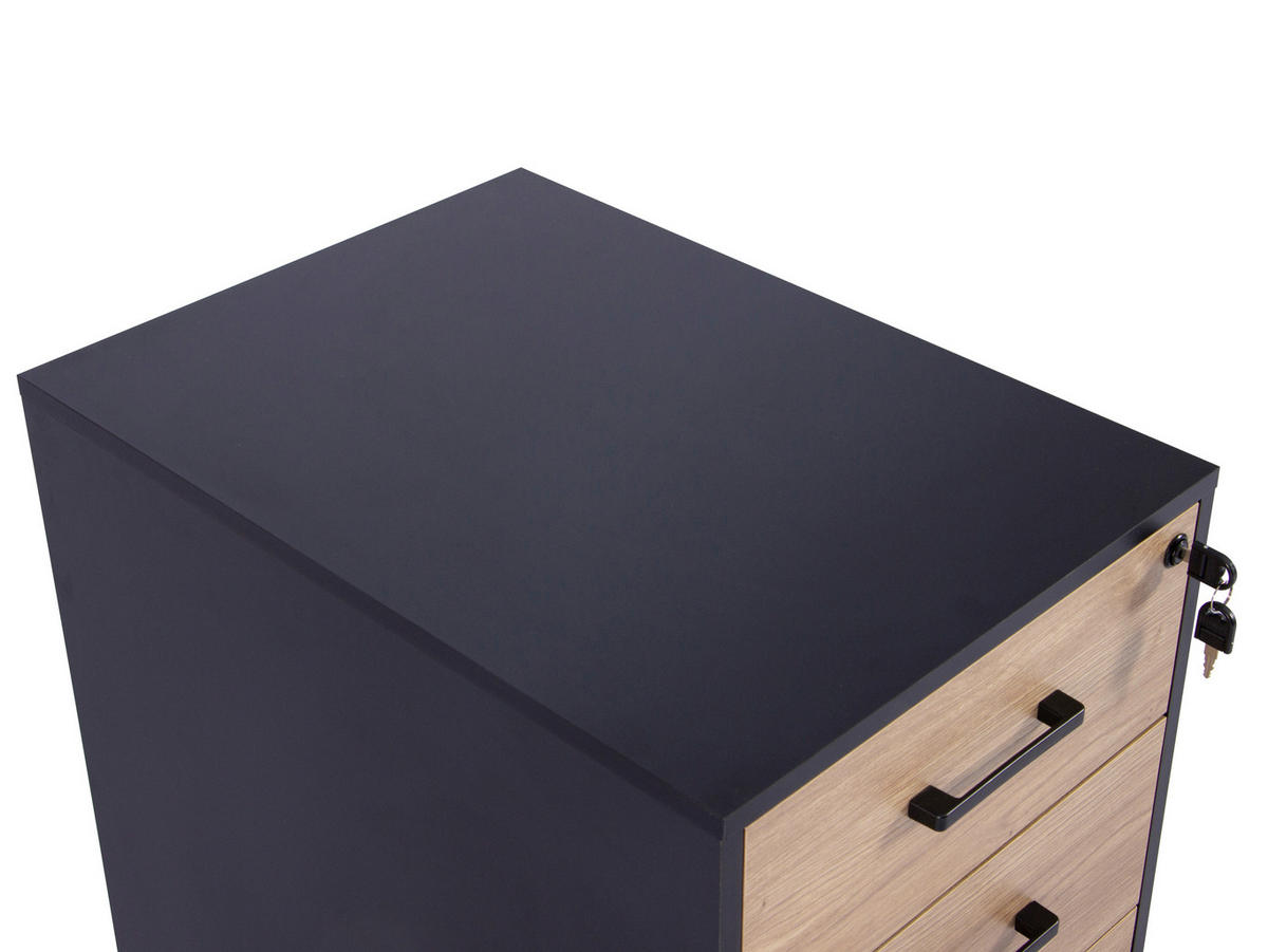 ROLLCONTAINER Schwarz, Eiche Artisan  - Schwarz/Eiche Artisan, MODERN, Holzwerkstoff/Kunststoff (43/56/60cm) - Livetastic