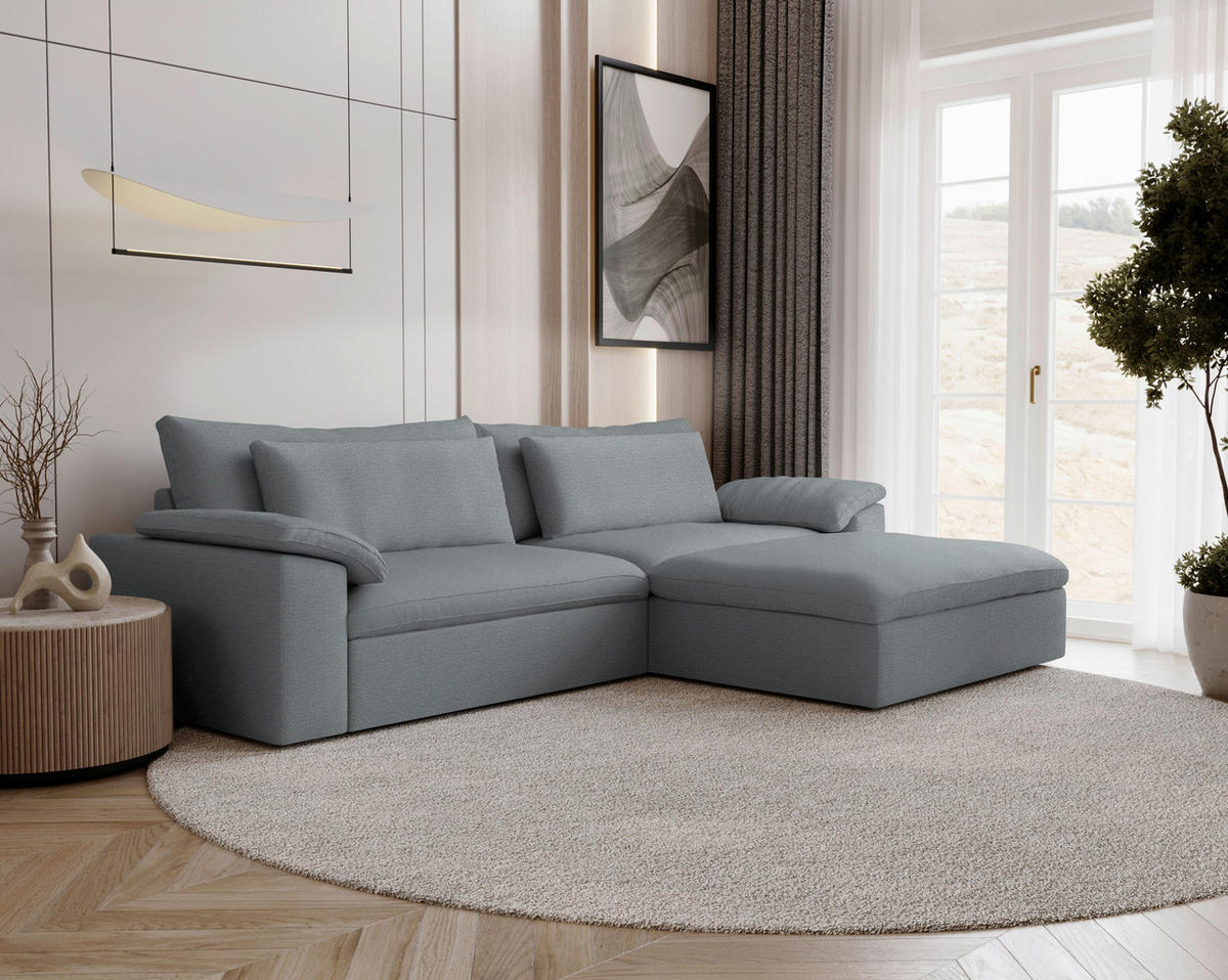 ECKSOFA 306/198 cm  in Chenille Grau Rückenkissen, Nierenkissen, Armlehnenkissen, Rücken echt  306/198 cm  - Schwarz/Grau, MODERN, Kunststoff/Textil (306/198cm) - Carryhome