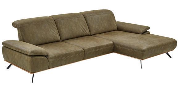 ECKSOFA Grün Mikrofaser  - Eichefarben/Beige, Natur, Holz/Textil (322/201cm) - Voleo