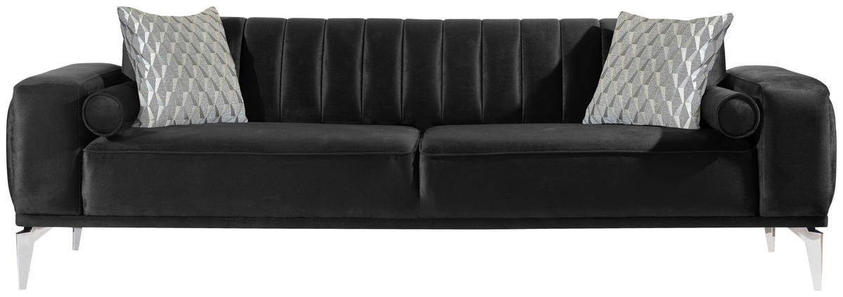 3-SITZER-SOFA in Samt Schwarz  - Alufarben/Schwarz, Design, Kunststoff/Textil (236/77/87cm) - Livetastic