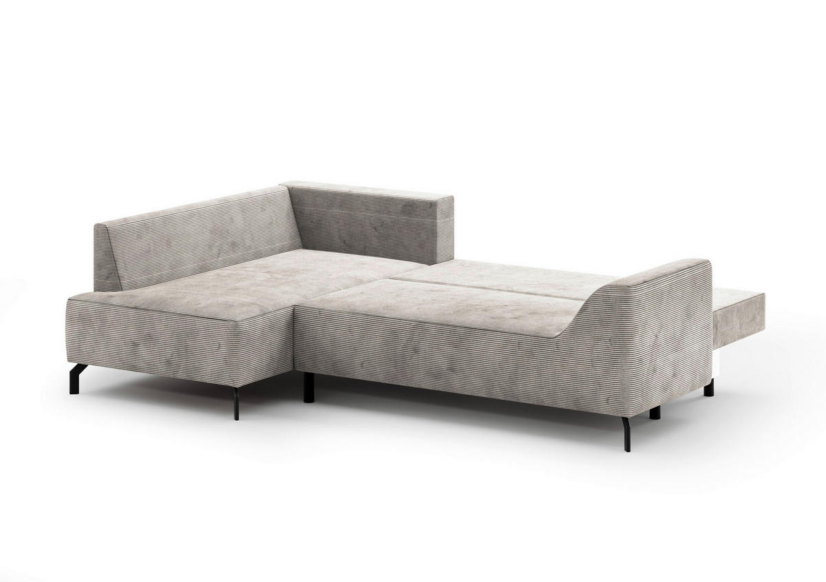 ECKSCHLAFSOFA  mit Bettkasten erhältlich, seitenverkehrt erhältlich, Schlafen auf Sitzhöhe, Bettfunktion erhältlich, Rücken echt Cord Creme  - Creme/Schwarz, Design, Textil/Metall (167/273cm) - MID.YOU